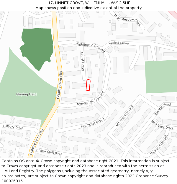 17, LINNET GROVE, WILLENHALL, WV12 5HF: Location map and indicative extent of plot