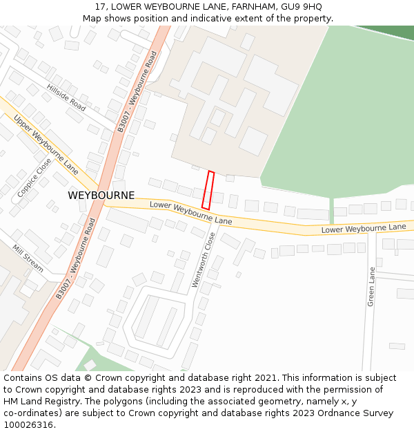 17, LOWER WEYBOURNE LANE, FARNHAM, GU9 9HQ: Location map and indicative extent of plot