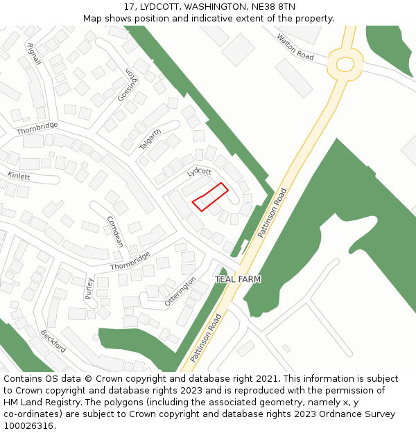 17, LYDCOTT, WASHINGTON, NE38 8TN: Location map and indicative extent of plot