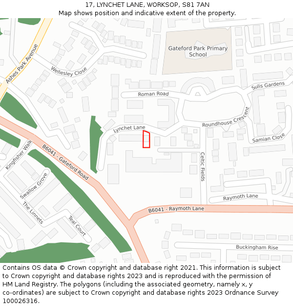 17, LYNCHET LANE, WORKSOP, S81 7AN: Location map and indicative extent of plot