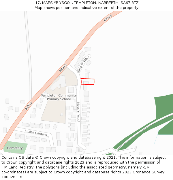 17, MAES YR YSGOL, TEMPLETON, NARBERTH, SA67 8TZ: Location map and indicative extent of plot