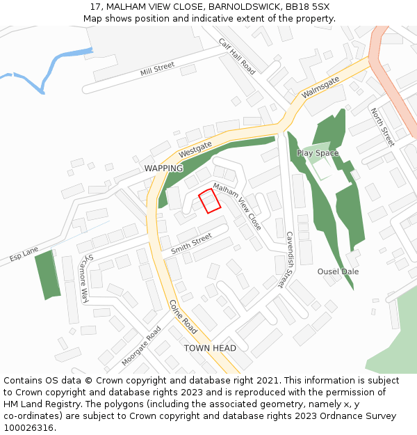 17, MALHAM VIEW CLOSE, BARNOLDSWICK, BB18 5SX: Location map and indicative extent of plot