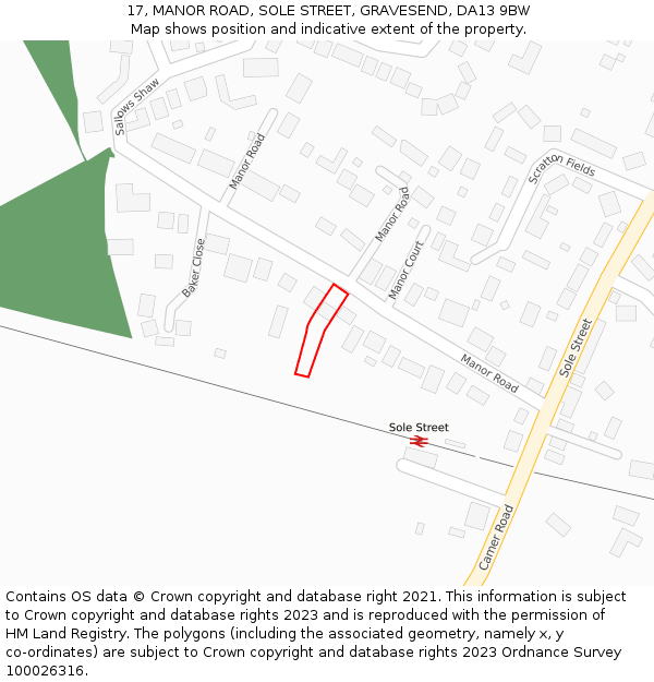 17, MANOR ROAD, SOLE STREET, GRAVESEND, DA13 9BW: Location map and indicative extent of plot