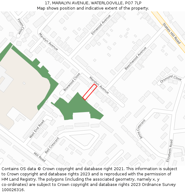 17, MARALYN AVENUE, WATERLOOVILLE, PO7 7LP: Location map and indicative extent of plot