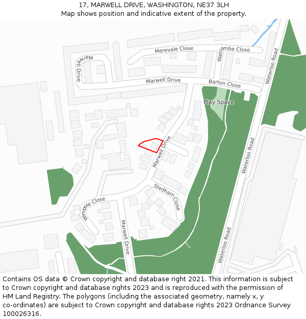 17, MARWELL DRIVE, WASHINGTON, NE37 3LH: Location map and indicative extent of plot