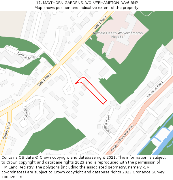 17, MAYTHORN GARDENS, WOLVERHAMPTON, WV6 8NP: Location map and indicative extent of plot