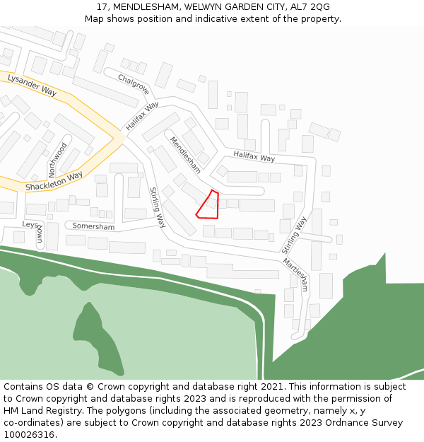 17, MENDLESHAM, WELWYN GARDEN CITY, AL7 2QG: Location map and indicative extent of plot
