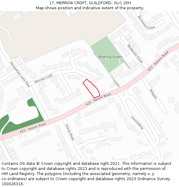 17, MERROW CROFT, GUILDFORD, GU1 2XH: Location map and indicative extent of plot