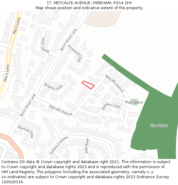 17, METCALFE AVENUE, FAREHAM, PO14 2HY: Location map and indicative extent of plot