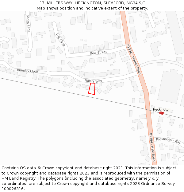 17, MILLERS WAY, HECKINGTON, SLEAFORD, NG34 9JG: Location map and indicative extent of plot