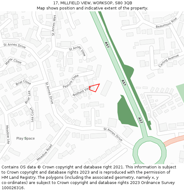 17, MILLFIELD VIEW, WORKSOP, S80 3QB: Location map and indicative extent of plot