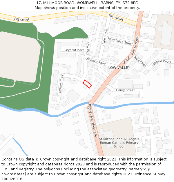 17, MILLMOOR ROAD, WOMBWELL, BARNSLEY, S73 8BD: Location map and indicative extent of plot