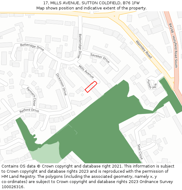 17, MILLS AVENUE, SUTTON COLDFIELD, B76 1FW: Location map and indicative extent of plot
