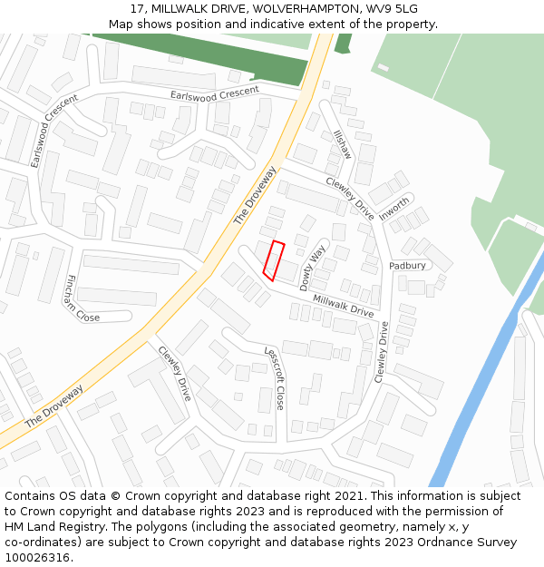 17, MILLWALK DRIVE, WOLVERHAMPTON, WV9 5LG: Location map and indicative extent of plot