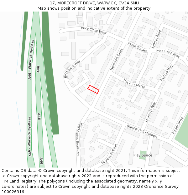 17, MORECROFT DRIVE, WARWICK, CV34 6NU: Location map and indicative extent of plot