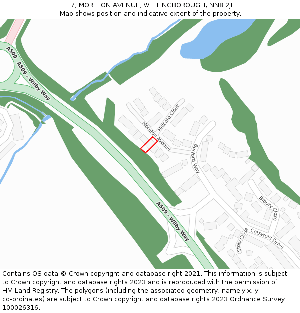 17, MORETON AVENUE, WELLINGBOROUGH, NN8 2JE: Location map and indicative extent of plot