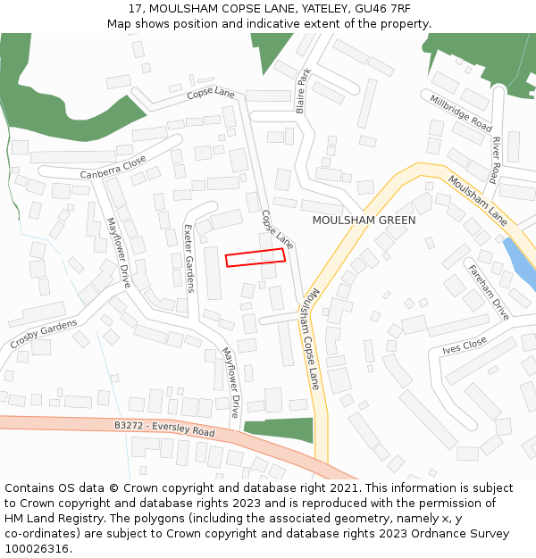 17, MOULSHAM COPSE LANE, YATELEY, GU46 7RF: Location map and indicative extent of plot