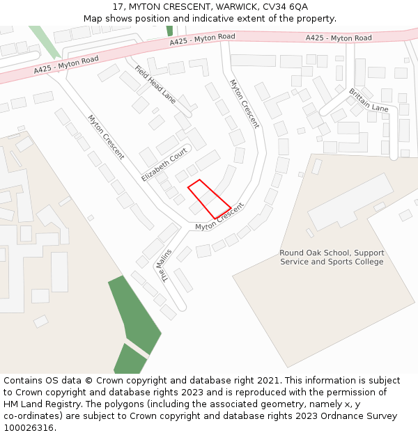 17, MYTON CRESCENT, WARWICK, CV34 6QA: Location map and indicative extent of plot