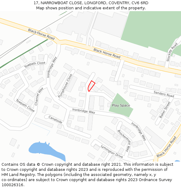 17, NARROWBOAT CLOSE, LONGFORD, COVENTRY, CV6 6RD: Location map and indicative extent of plot