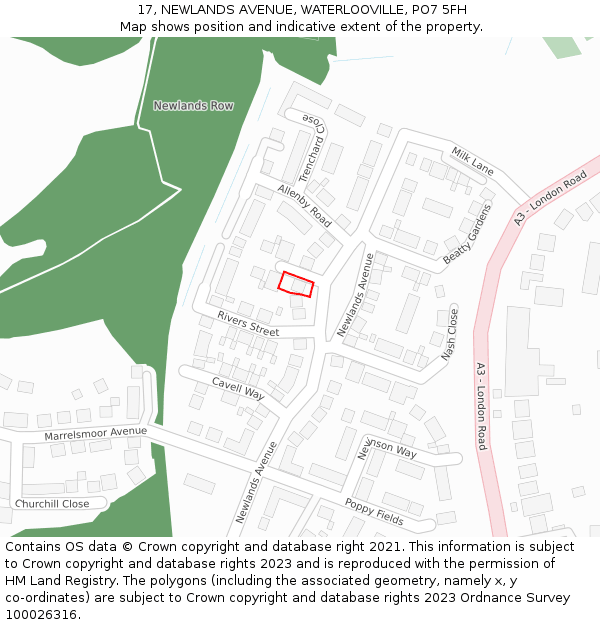 17, NEWLANDS AVENUE, WATERLOOVILLE, PO7 5FH: Location map and indicative extent of plot