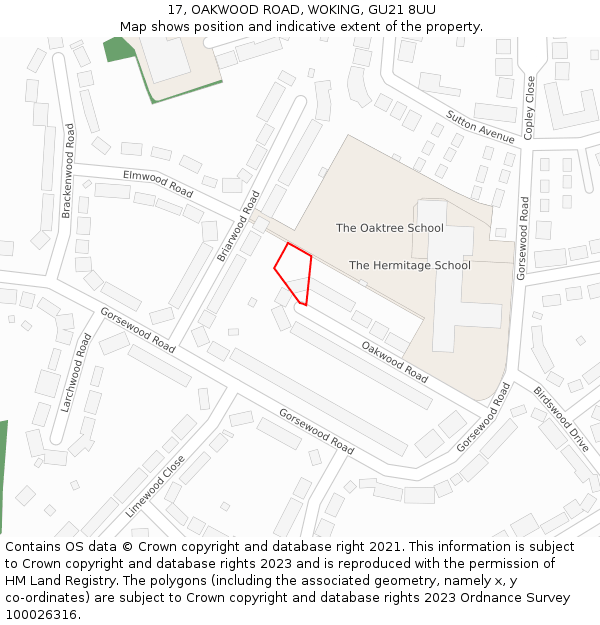 17, OAKWOOD ROAD, WOKING, GU21 8UU: Location map and indicative extent of plot