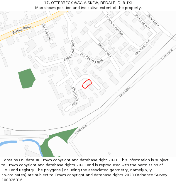 17, OTTERBECK WAY, AISKEW, BEDALE, DL8 1XL: Location map and indicative extent of plot