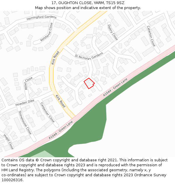 17, OUGHTON CLOSE, YARM, TS15 9SZ: Location map and indicative extent of plot