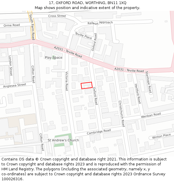 17, OXFORD ROAD, WORTHING, BN11 1XQ: Location map and indicative extent of plot