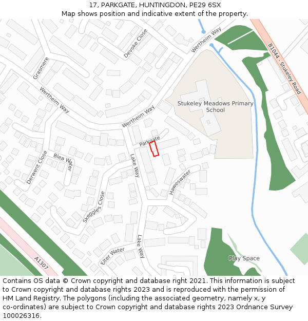 17, PARKGATE, HUNTINGDON, PE29 6SX: Location map and indicative extent of plot