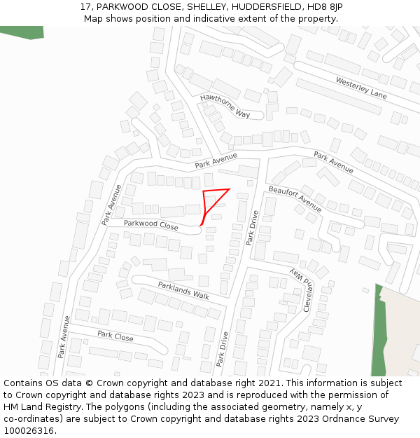 17, PARKWOOD CLOSE, SHELLEY, HUDDERSFIELD, HD8 8JP: Location map and indicative extent of plot