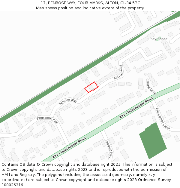 17, PENROSE WAY, FOUR MARKS, ALTON, GU34 5BG: Location map and indicative extent of plot