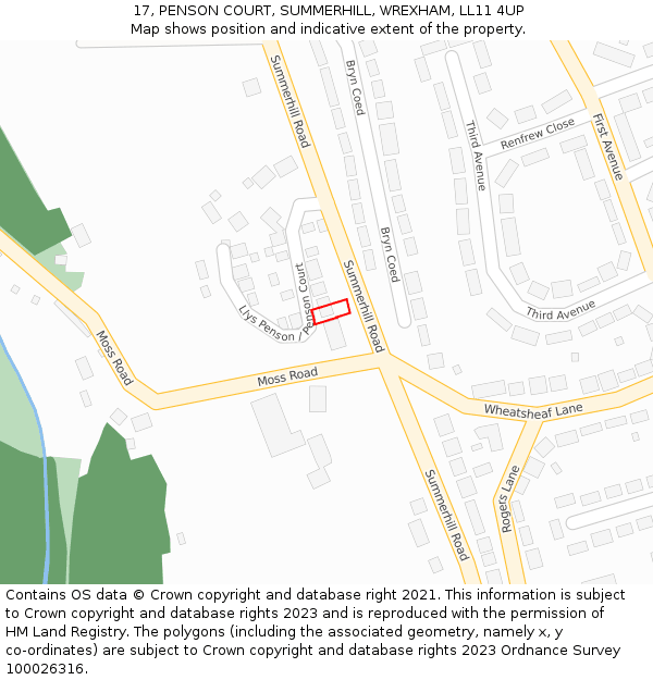 17, PENSON COURT, SUMMERHILL, WREXHAM, LL11 4UP: Location map and indicative extent of plot