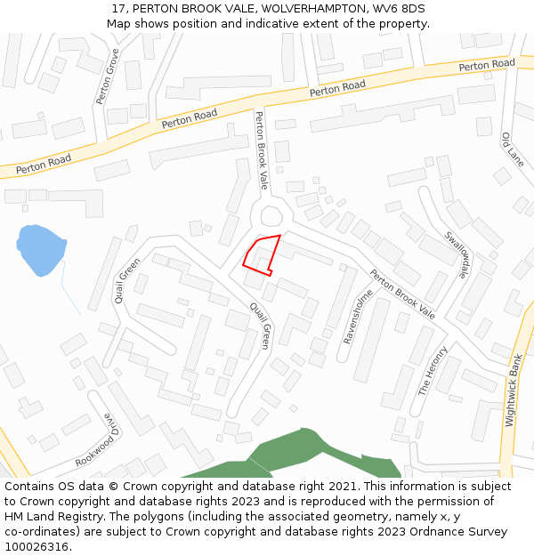 17, PERTON BROOK VALE, WOLVERHAMPTON, WV6 8DS: Location map and indicative extent of plot