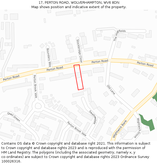 17, PERTON ROAD, WOLVERHAMPTON, WV6 8DN: Location map and indicative extent of plot