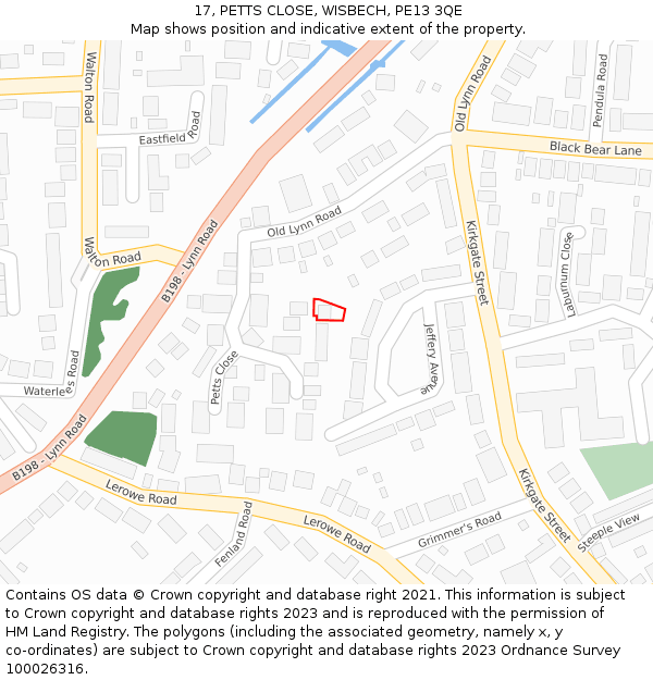 17, PETTS CLOSE, WISBECH, PE13 3QE: Location map and indicative extent of plot