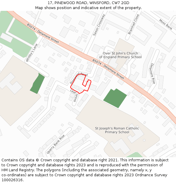 17, PINEWOOD ROAD, WINSFORD, CW7 2GD: Location map and indicative extent of plot