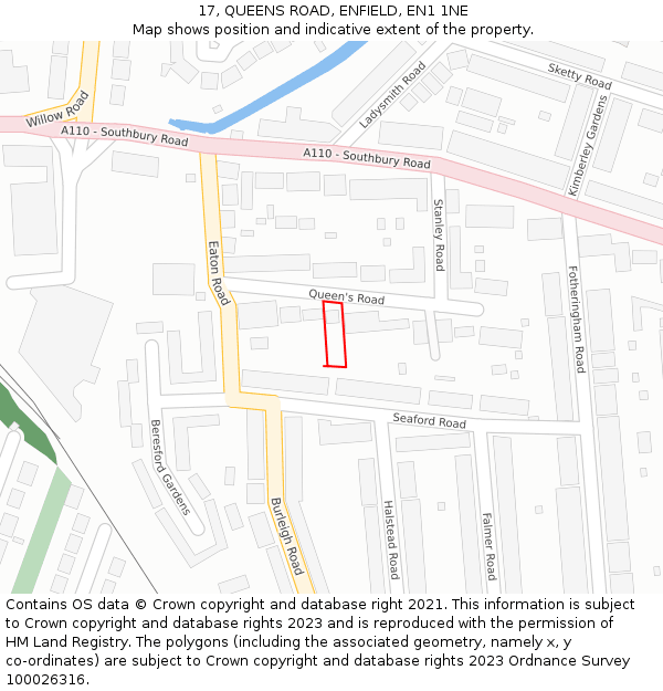 17, QUEENS ROAD, ENFIELD, EN1 1NE: Location map and indicative extent of plot