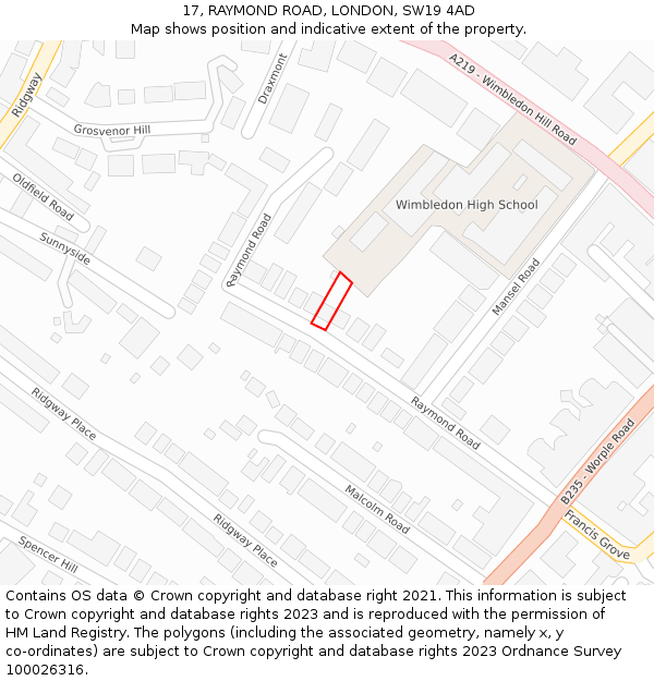 17, RAYMOND ROAD, LONDON, SW19 4AD: Location map and indicative extent of plot