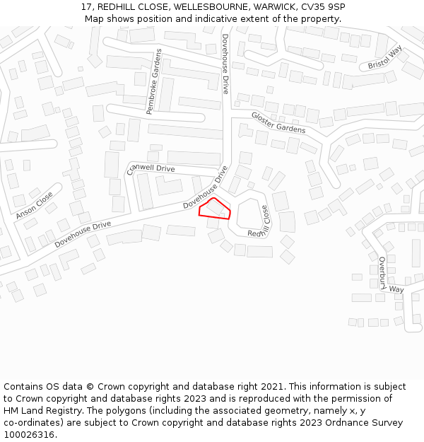 17, REDHILL CLOSE, WELLESBOURNE, WARWICK, CV35 9SP: Location map and indicative extent of plot