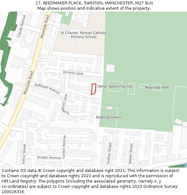 17, REEDMAKER PLACE, SWINTON, MANCHESTER, M27 9LN: Location map and indicative extent of plot