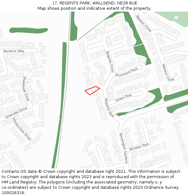 17, REGENTS PARK, WALLSEND, NE28 8UE: Location map and indicative extent of plot