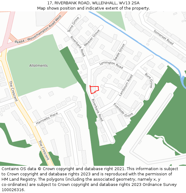 17, RIVERBANK ROAD, WILLENHALL, WV13 2SA: Location map and indicative extent of plot