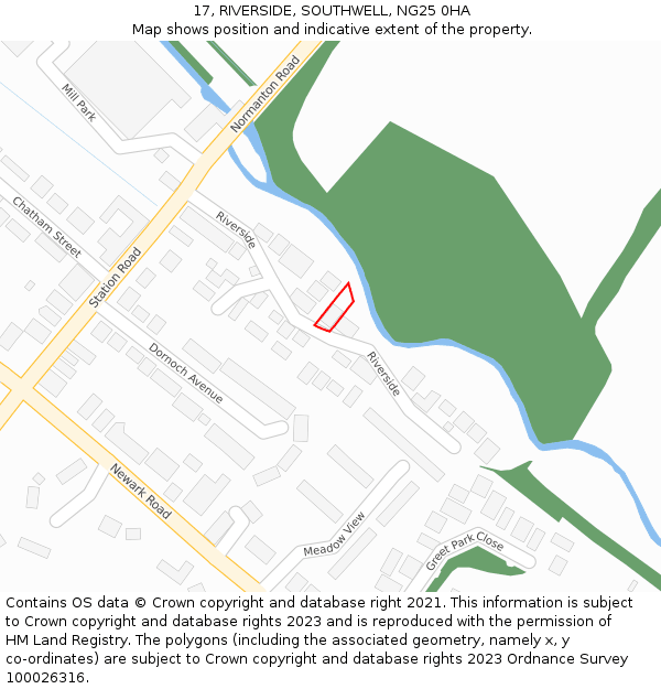 17, RIVERSIDE, SOUTHWELL, NG25 0HA: Location map and indicative extent of plot