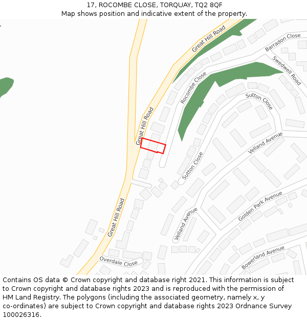 17, ROCOMBE CLOSE, TORQUAY, TQ2 8QF: Location map and indicative extent of plot