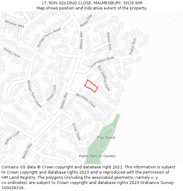 17, RON GOLDING CLOSE, MALMESBURY, SN16 9XR: Location map and indicative extent of plot