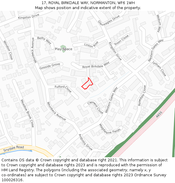 17, ROYAL BIRKDALE WAY, NORMANTON, WF6 1WH: Location map and indicative extent of plot