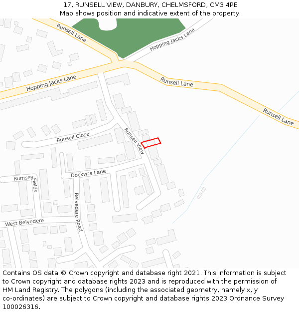 17, RUNSELL VIEW, DANBURY, CHELMSFORD, CM3 4PE: Location map and indicative extent of plot