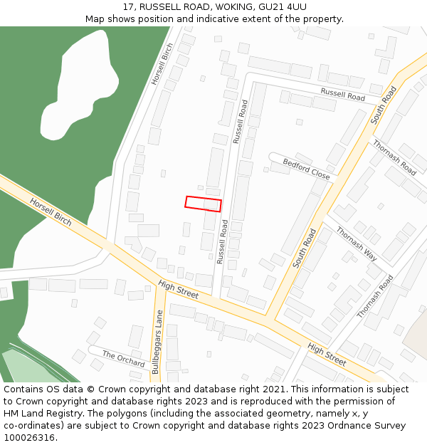 17, RUSSELL ROAD, WOKING, GU21 4UU: Location map and indicative extent of plot