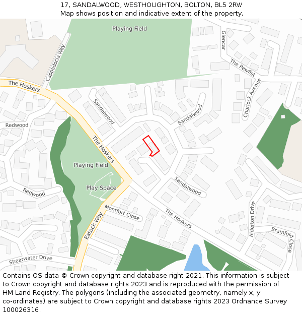 17, SANDALWOOD, WESTHOUGHTON, BOLTON, BL5 2RW: Location map and indicative extent of plot