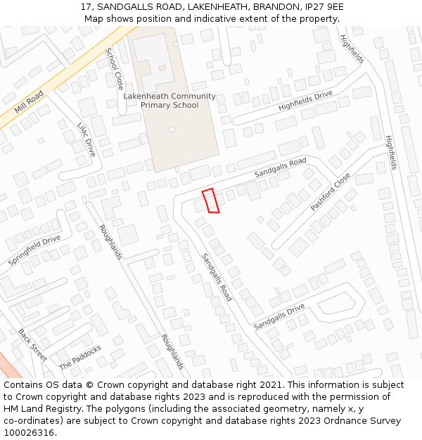 17, SANDGALLS ROAD, LAKENHEATH, BRANDON, IP27 9EE: Location map and indicative extent of plot
